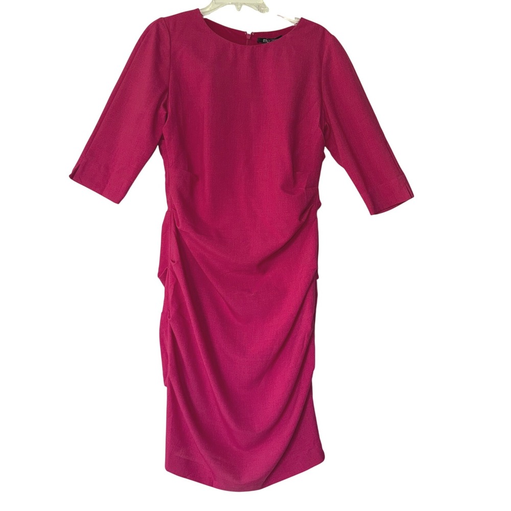 Etcetera Magenta Pink Ruched Sheath Dress Elbow Sleeve Size 6